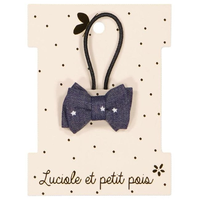 LUCIOLE ET PETIT POIS ÉLASTIQUE TISSU "MINI NOEUD DOUBLE" JEAN ÉTOILÉ