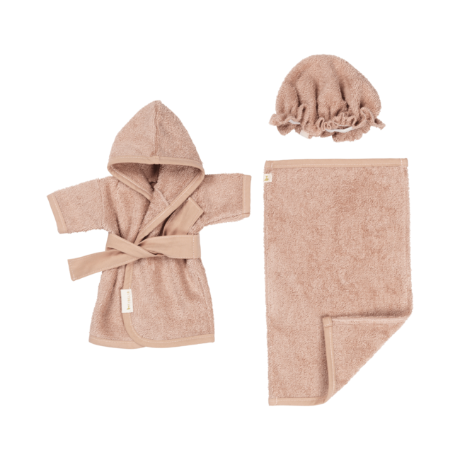 FABELAB SET DE BAIN POUR POUPÉE ROSE (PEIGNOIR - CHARLOTTE - SERVIETTE)