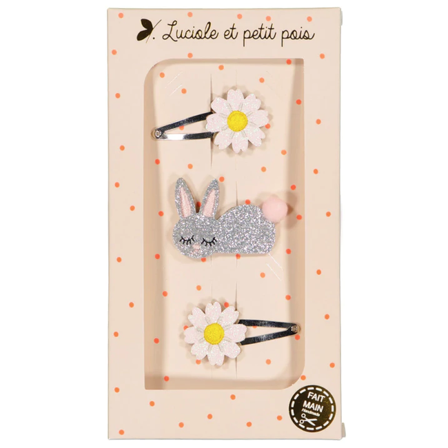 LUCIOLE ET PETIT POIS COFFRET CADEAU "TRIO DE BARRETTES" MARGUERITES