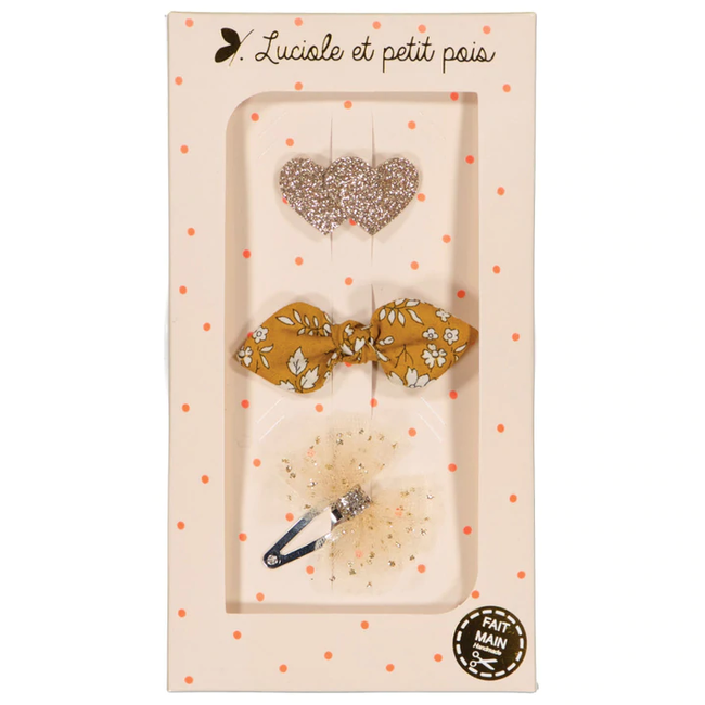 LUCIOLE ET PETIT POIS COFFRET CADEAU "3 MINI CLIPS" OR