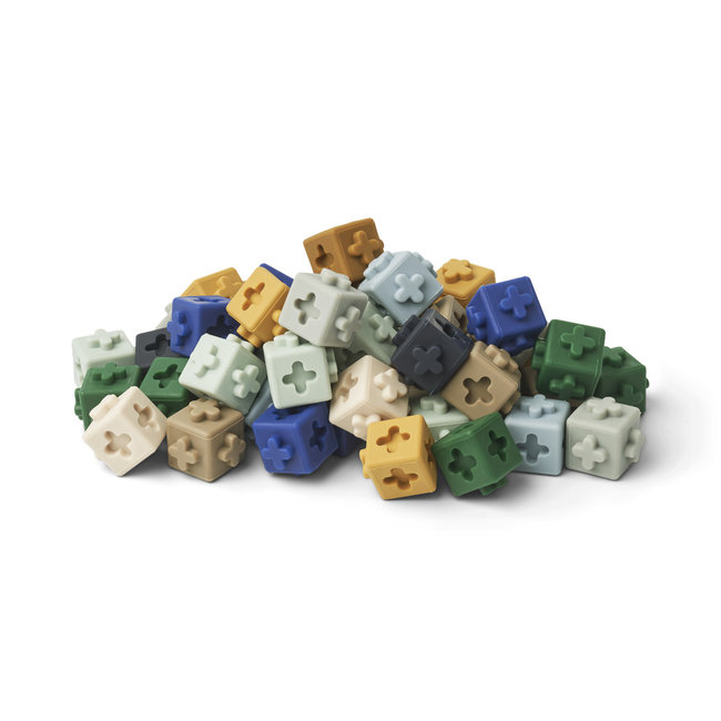 LIEWOOD 50 CUBES DE CONSTRUCTION "LINKS" MIDNIGHT NAVY MULTI MIX