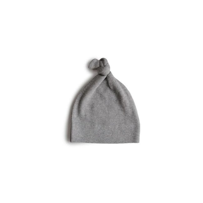 MUSHIE BONNET DE NAISSANCE NOUÉ "BEANIE" GRIS MÉLANGÉ