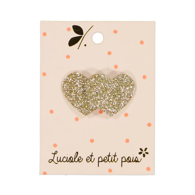 LUCIOLE ET PETIT POIS BARRETTE GLITTER "MINI COEURS" DORÉ