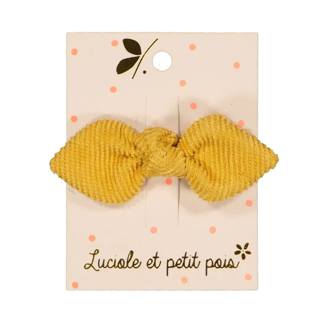 LUCIOLE ET PETIT POIS BARRETTE TISSU "MINI NOEUD LAPIN" VELOURS CÔTELÉ MIEL