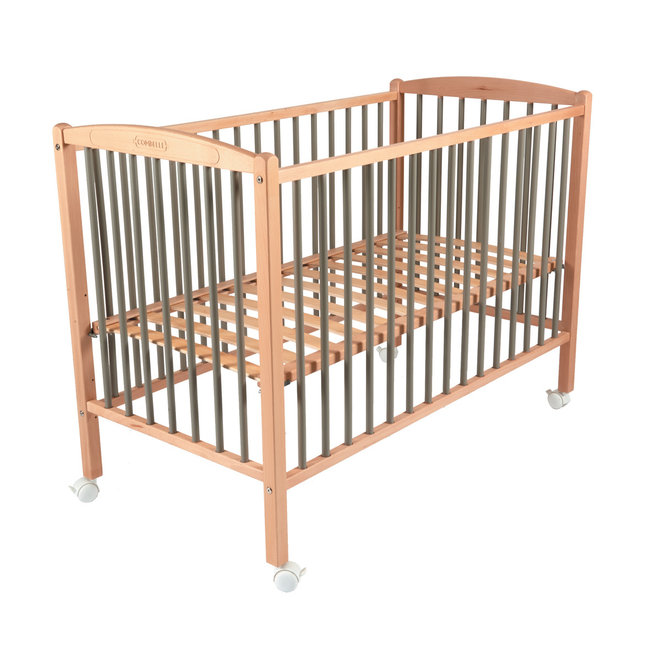 COMBELLE LIT À BARREAUX "ARTHUR" HÊTRE BICOLORE NATUREL/GRIS CLAIR