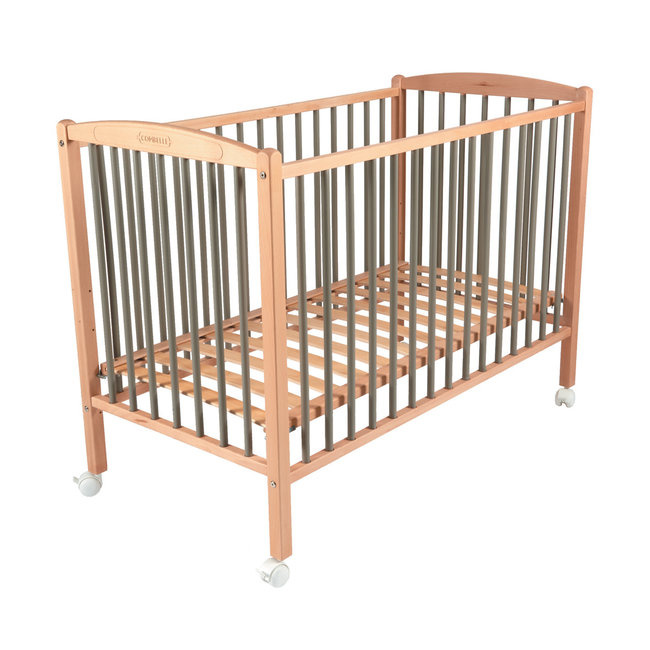 COMBELLE LIT À BARREAUX "ARTHUR" HÊTRE BICOLORE NATUREL/GRIS CLAIR