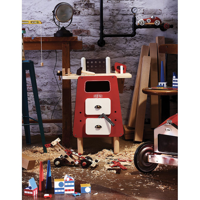 VILAC GRAND ÉTABLI ATELIER VINTAGE EN BOIS ROUGE