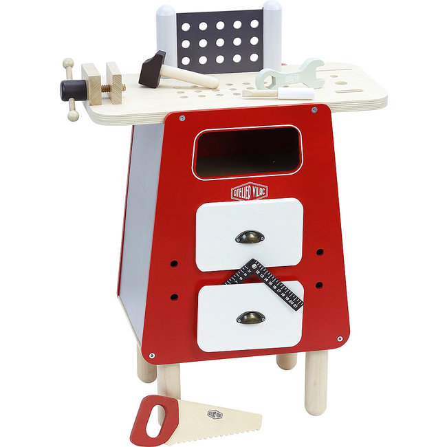 VILAC GRAND ÉTABLI ATELIER VINTAGE EN BOIS ROUGE