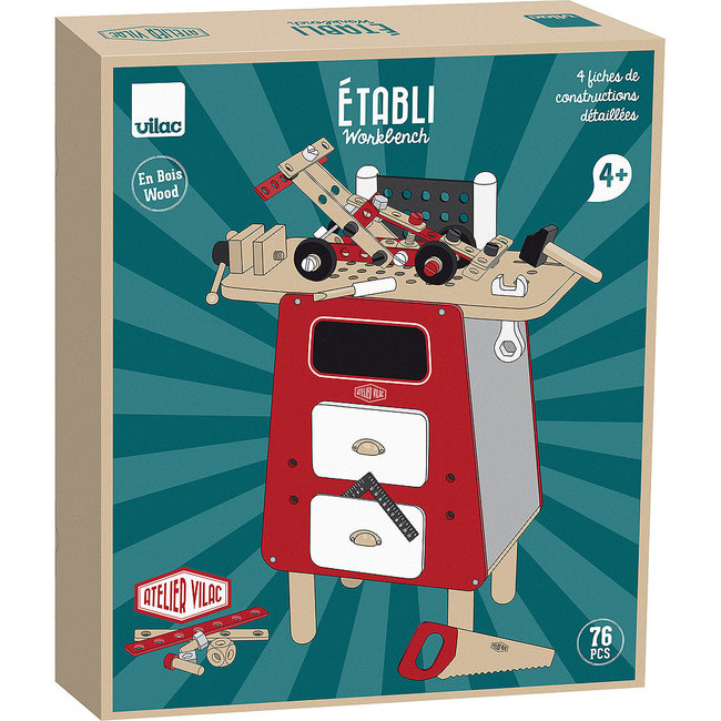 VILAC GRAND ÉTABLI ATELIER VINTAGE EN BOIS ROUGE