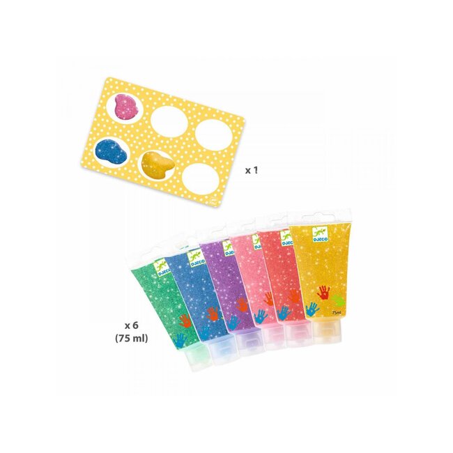 DJECO LES COULEURS - 6 TUBES PEINTURE À DOIGTS PAILLETTES +18MOIS