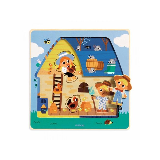 DJECO PUZZLE D'ENCASTREMENT 3 NIVEAUX - FERME CHEZ MOO