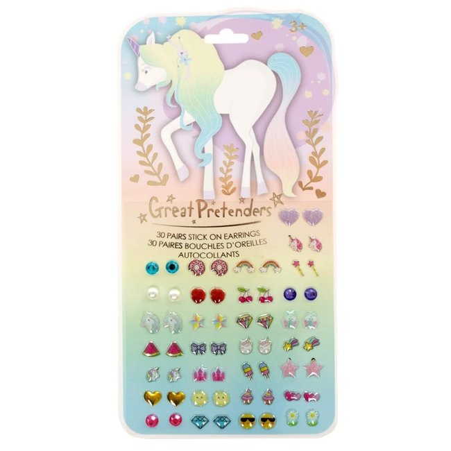 GREAT PRETENDERS DÉGUISEMENT - 30 PAIRES DE BOUCLES D'OREILLE AUTOCOLLANTES LICORNE CURIEUSE