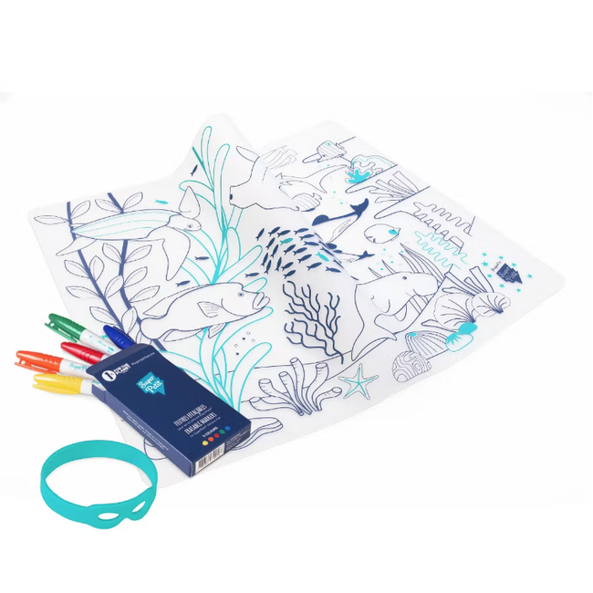 SET DE TABLE À COLORIER ET 5 FEUTRES - BARRIERE DE CORAIL