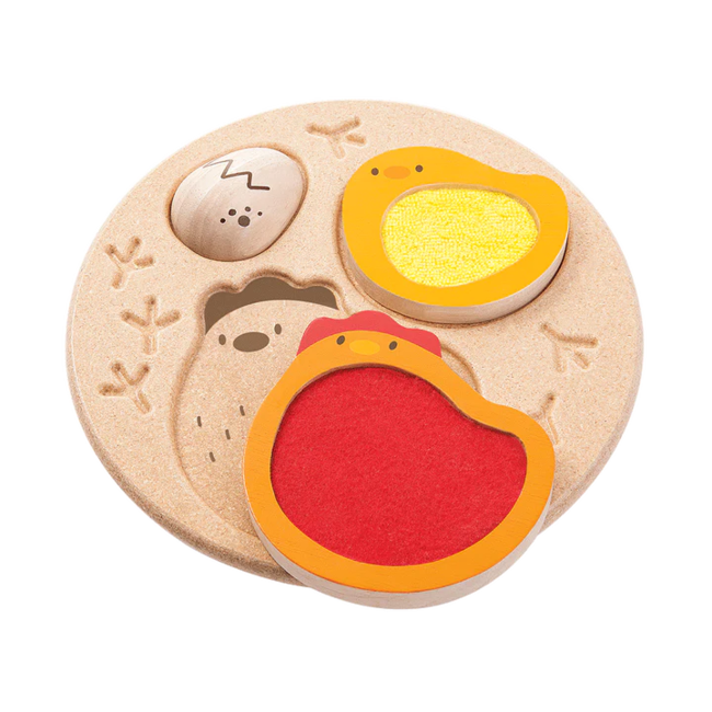 PLAN TOYS PUZZLE D'ENCASTREMENT EN RELIEF POULE-POUSSIN-OEUF