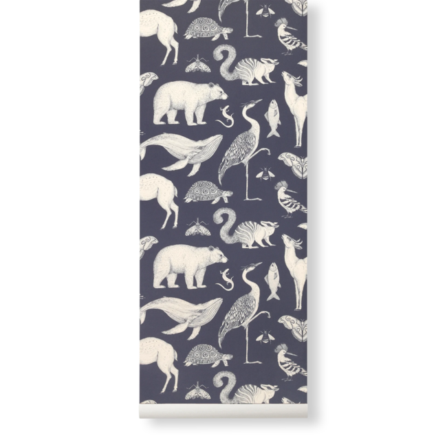 FERM LIVING PAPIER PEINT KATIE SCOTT ANIMALS  DARK BLUE