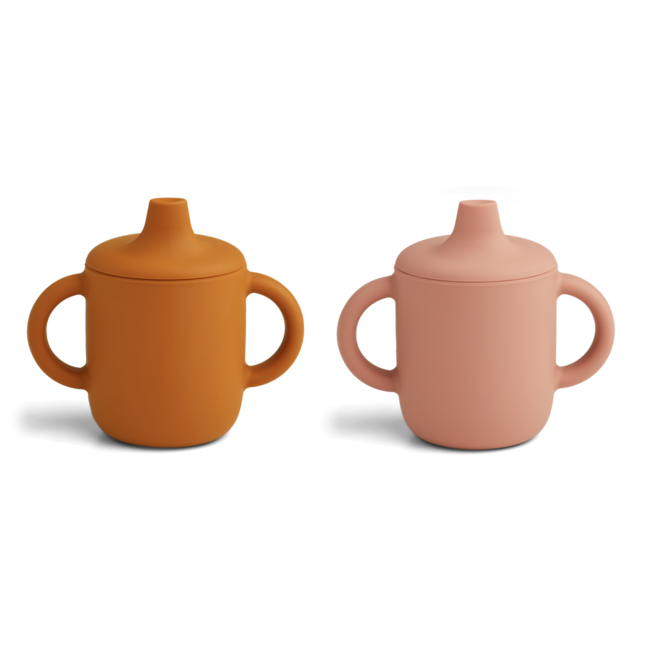 LIEWOOD 2 X TASSES SILICONE AVEC BEC "NEIL" DARK ROSE MUSTARD MIX