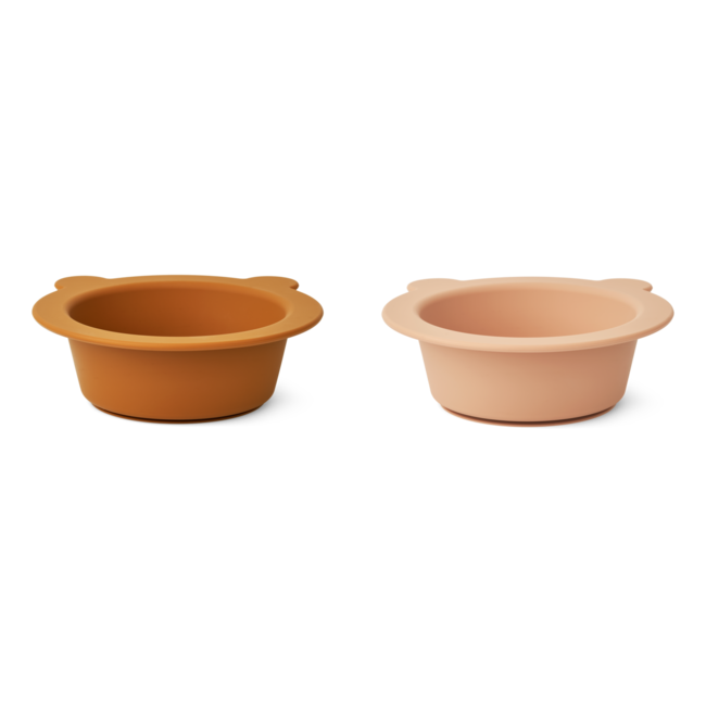 LIEWOOD LOT DE 2 BOLS À VENTOUSE PEONY "MOUTARDE / TUSCANY ROSE"