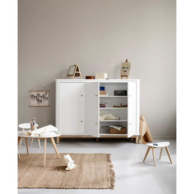 OLIVER FURNITURE ARMOIRE MULTI-RANGEMENT 3 PORTES BLANC/CHÊNE