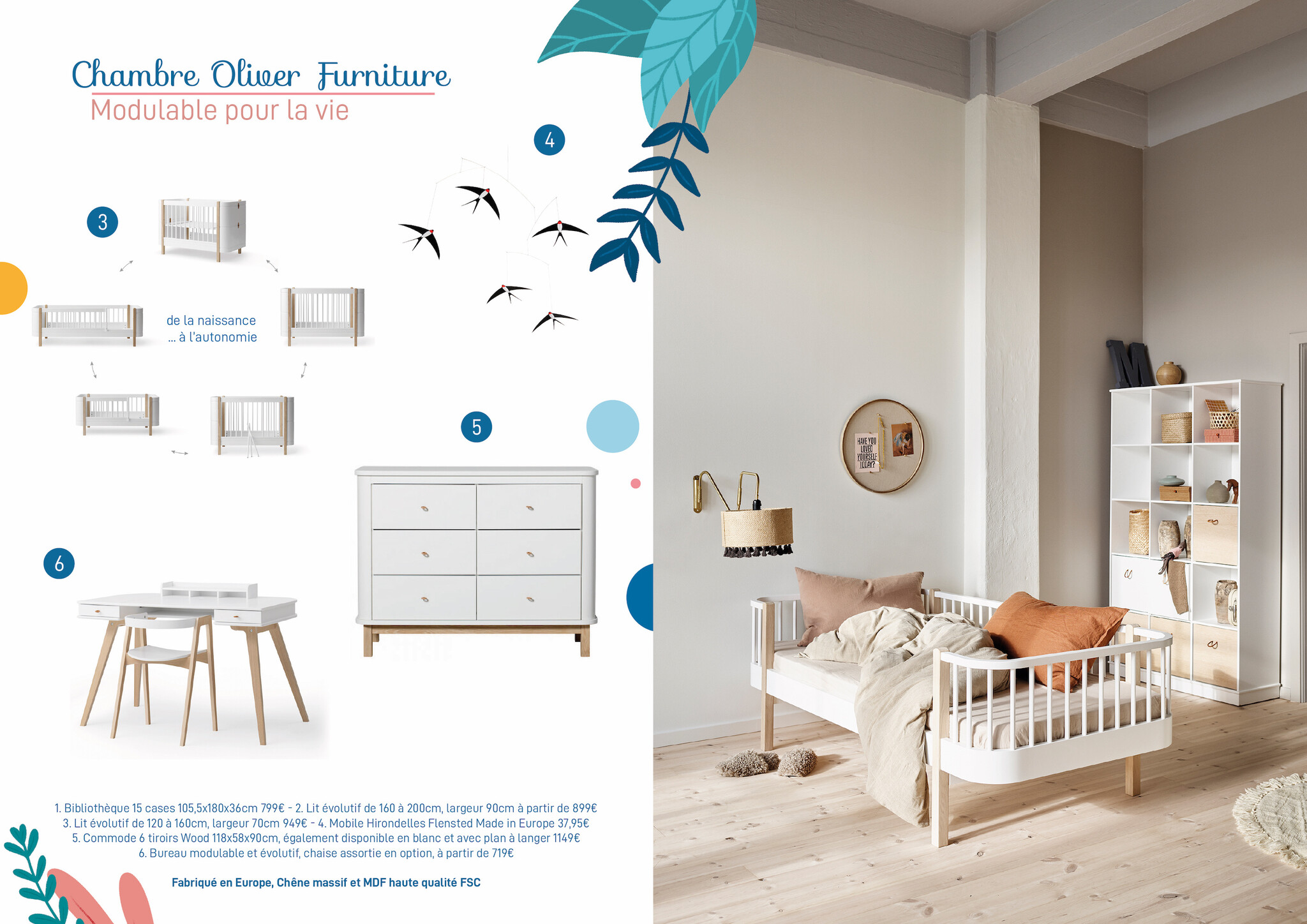 Armoire pour enfant Oliver Furniture en bois massif