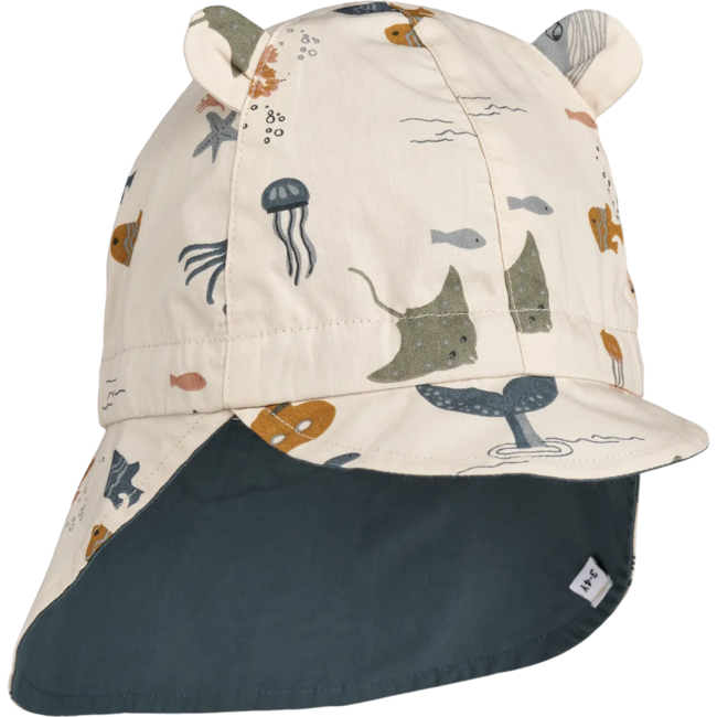 LIEWOOD CHAPEAU DE SOLEIL RÉVERSIBLE COTON BIO "GORM" SEA CREATURE/ SANDY
