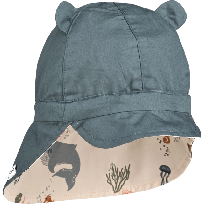 LIEWOOD CHAPEAU DE SOLEIL RÉVERSIBLE COTON BIO "GORM" SEA CREATURE/ SANDY