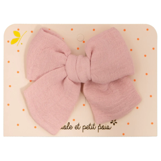 LUCIOLE ET PETIT POIS BARRETTE TISSU "GRAND NOEUD PRINCESSES" DOUBLE GAZE ROSE