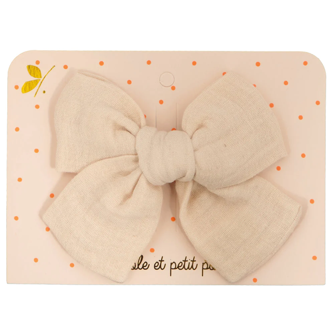 LUCIOLE ET PETIT POIS BARRETTE TISSU "GRAND NOEUD PRINCESSES" DOUBLE GAZE SABLE