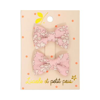 LUCIOLE ET PETIT POIS 2 X BARRETTES 3CM - MINI NOEUDS LIBERTY CAPEL ROSE
