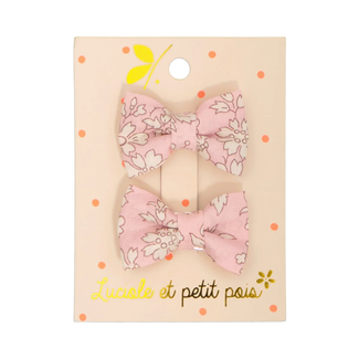 LUCIOLE ET PETIT POIS BARRETTES TISSU "MINI NOEUDS PAPILLON" LIBERTY CAPEL ROSE