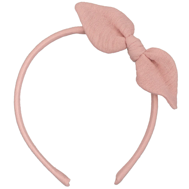 LUCIOLE ET PETIT POIS SERRE-TÊTE TISSU "NOEUD LAPIN" DOUBLE GAZE ROSE