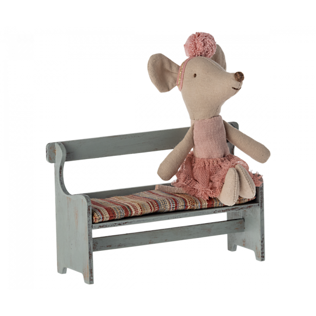 MAILEG BANC EN BOIS BLEU-GRIS SOURIS MAILEG 7,5X11,4CM