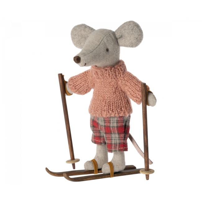 MAILEG PAIRE DE SKIS & BÂTONS VINTAGE POUR SOURIS MAILEG 8.5CM