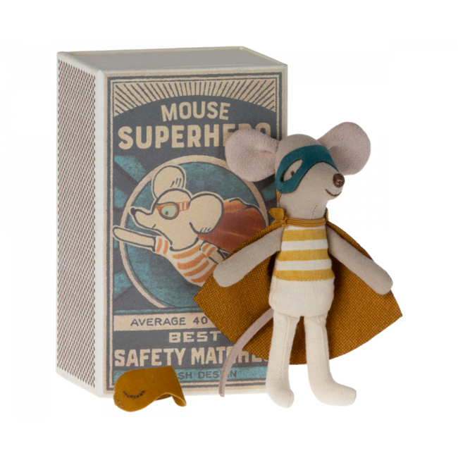 MAILEG PETIT FRÈRE SOURIS MAILEG 10CM - SUPER-HÉROS BOITE D'ALLUMETTES