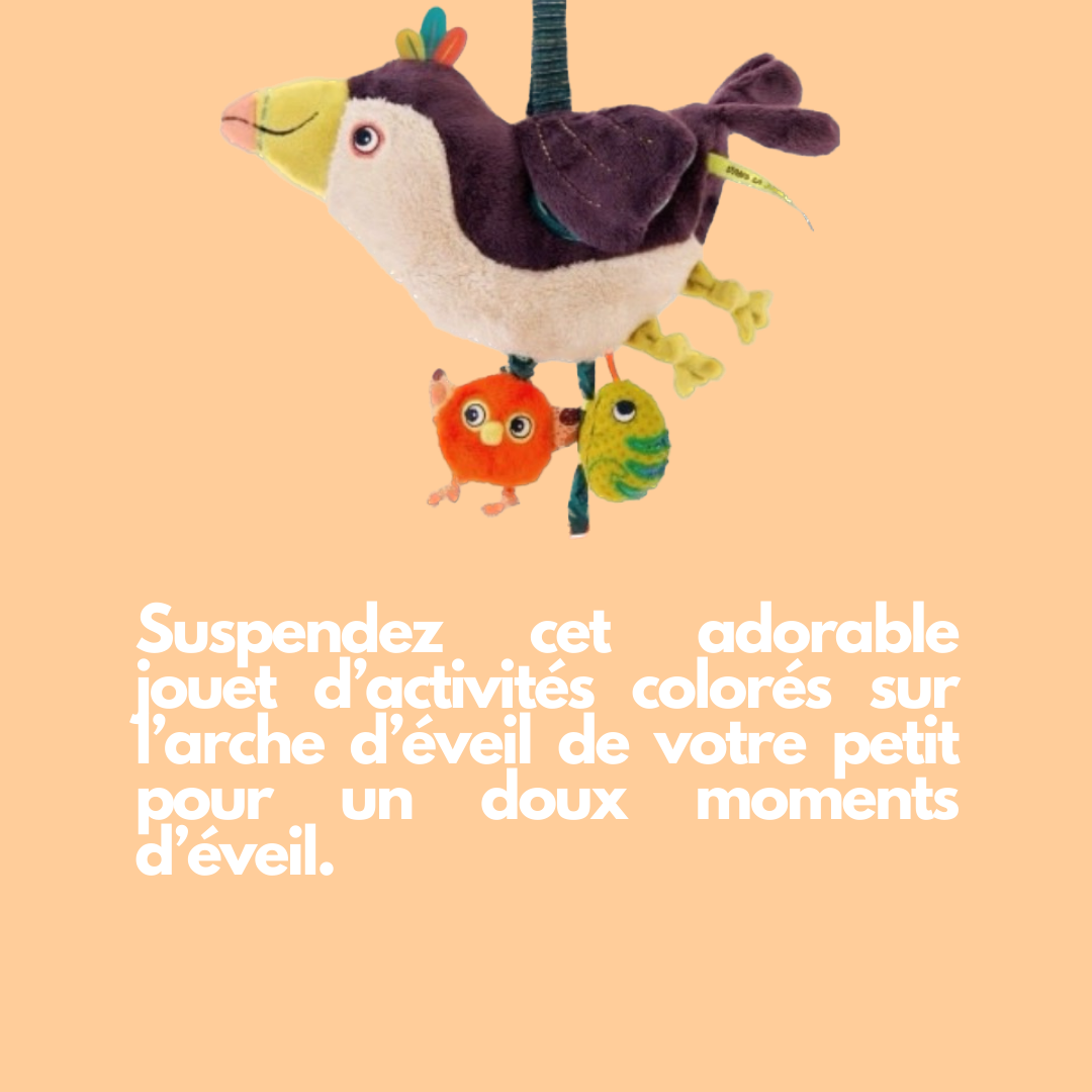 Suspendez cet adorable jouet d’activités colorés sur l’arche d’éveil de votre petit pour un doux moments d’éveil.