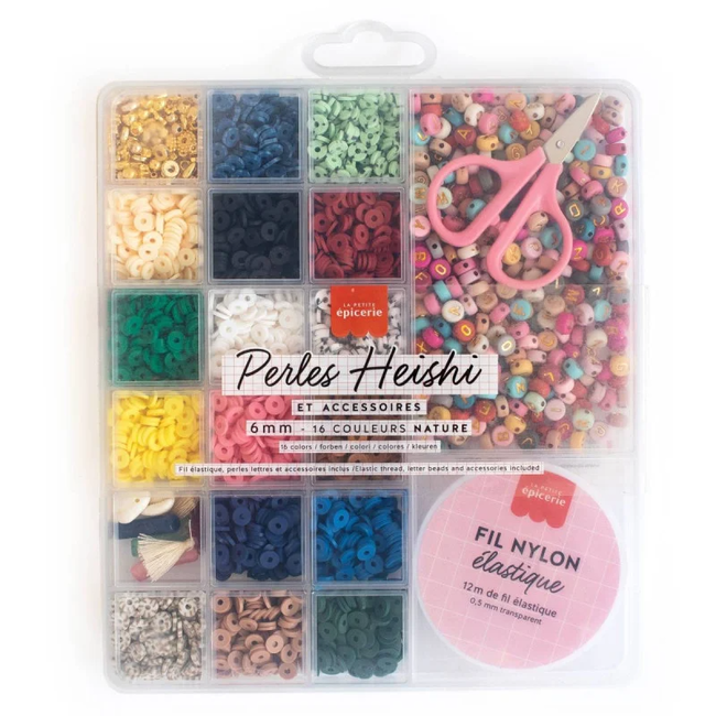 LA PETITE ÉPICERIE PERLES - BOITE DE 16 COULEURS RONDELLES HEISHI 6 MM - NATURE