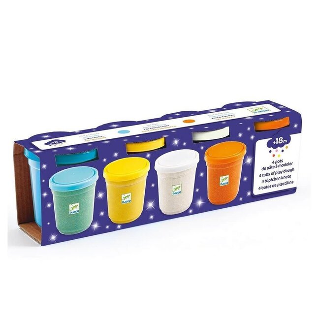 DJECO PÂTE À MODELER DES PETITS - 4 POTS PAILLETES +18MOIS