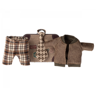 MAILEG TENUE POUR PAPA & PAPY SOURIS 15CM DANS SA MINI VALISE EN MÉTAL