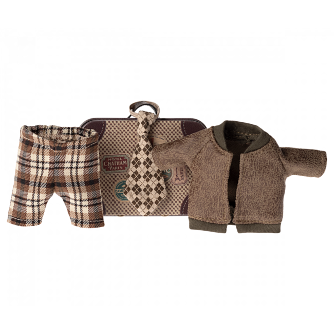 MAILEG TENUE POUR PAPA & PAPY SOURIS 15CM DANS SA MINI VALISE EN MÉTAL