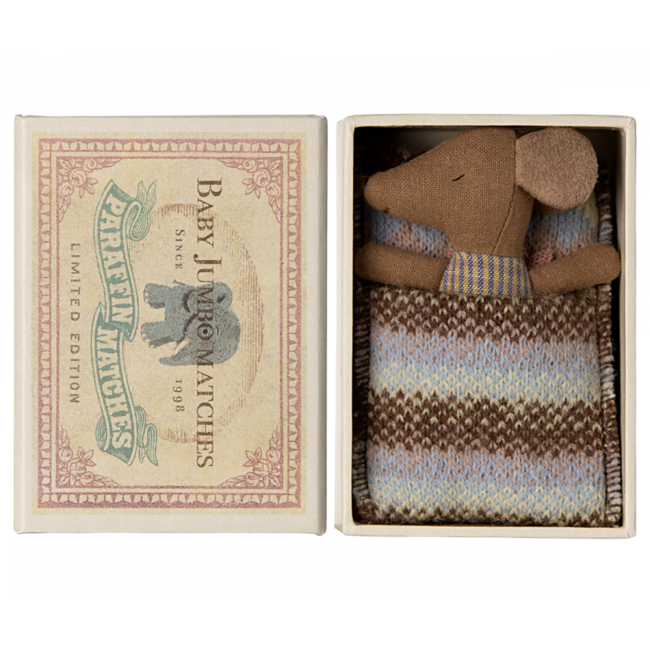 MAILEG BÉBÉ SOURIS ROSE SLEEPY WAKEY 6CM - DANS SA BOITE D'ALLUMETTE