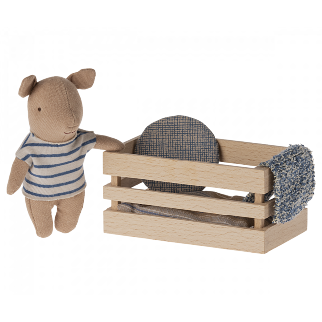 MAILEG BÉBÉ COCHON BLEUE EN MARINIÈRE 9CM DANS SA CASSETTE