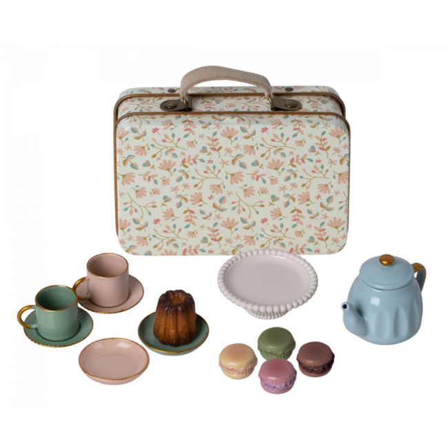 MAILEG SERVICE À THÉ GOÛTER & VALISE EN MÉTAL MERLE