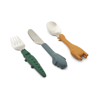 LIEWOOD SET DE COUVERTS INOX & SILICONE "TOVE" ANIMAUX ALL TOGETHER