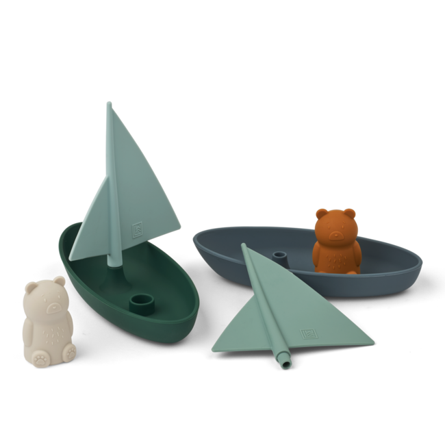 LIEWOOD 2 BATEAUX DE BAIN & MARIONETTES À DOIGT "ENSLEY" WHALE BLUE MULTI MIX