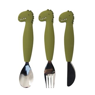 TRIXIE SET DE 3 COUVERTS INOX MANCHE SILICONE - MR DINO