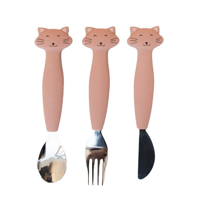 TRIXIE SET DE 3 COUVERTS INOX MANCHE SILICONE - MME CHAT