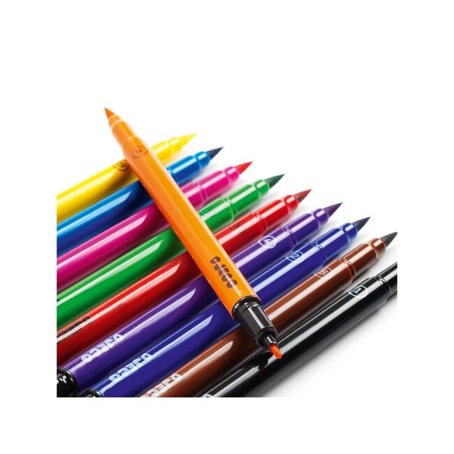 DJECO LES COULEURS - 10 FEUTRES PINCEAUX DOUBLE POINTE CLASSIQUE