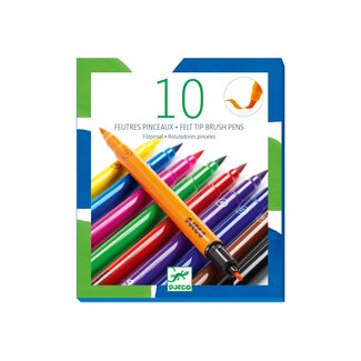DJECO LES COULEURS - 10 FEUTRES PINCEAUX DOUBLE POINTE CLASSIQUE