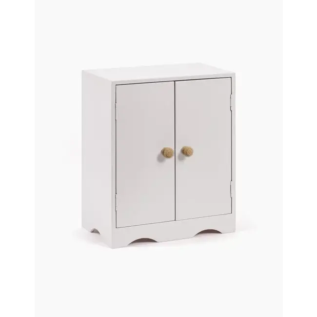 MINIKANE AMBROISE - ARMOIRE POUPÉE GRIS POUDRÉ & 3 CINTRES BOIS