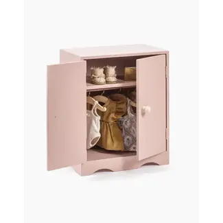 MINIKANE AMBROISE - ARMOIRE POUPÉE ROSE POUDRÉ & 3 CINTRES BOIS