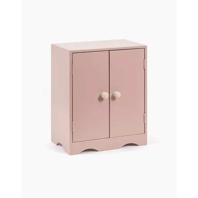 MINIKANE AMBROISE - ARMOIRE POUPÉE ROSE POUDRÉ & 3 CINTRES BOIS